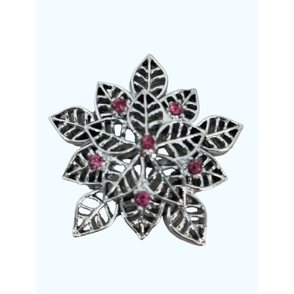 Gerry's Brooch Vintage Pink Rhinestones Silvertone Metal Leaf Motif - Picture 4 of 6
